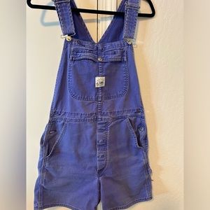Vintage 90s Purple Lee Cotton Denim Short Overalls. Size small.